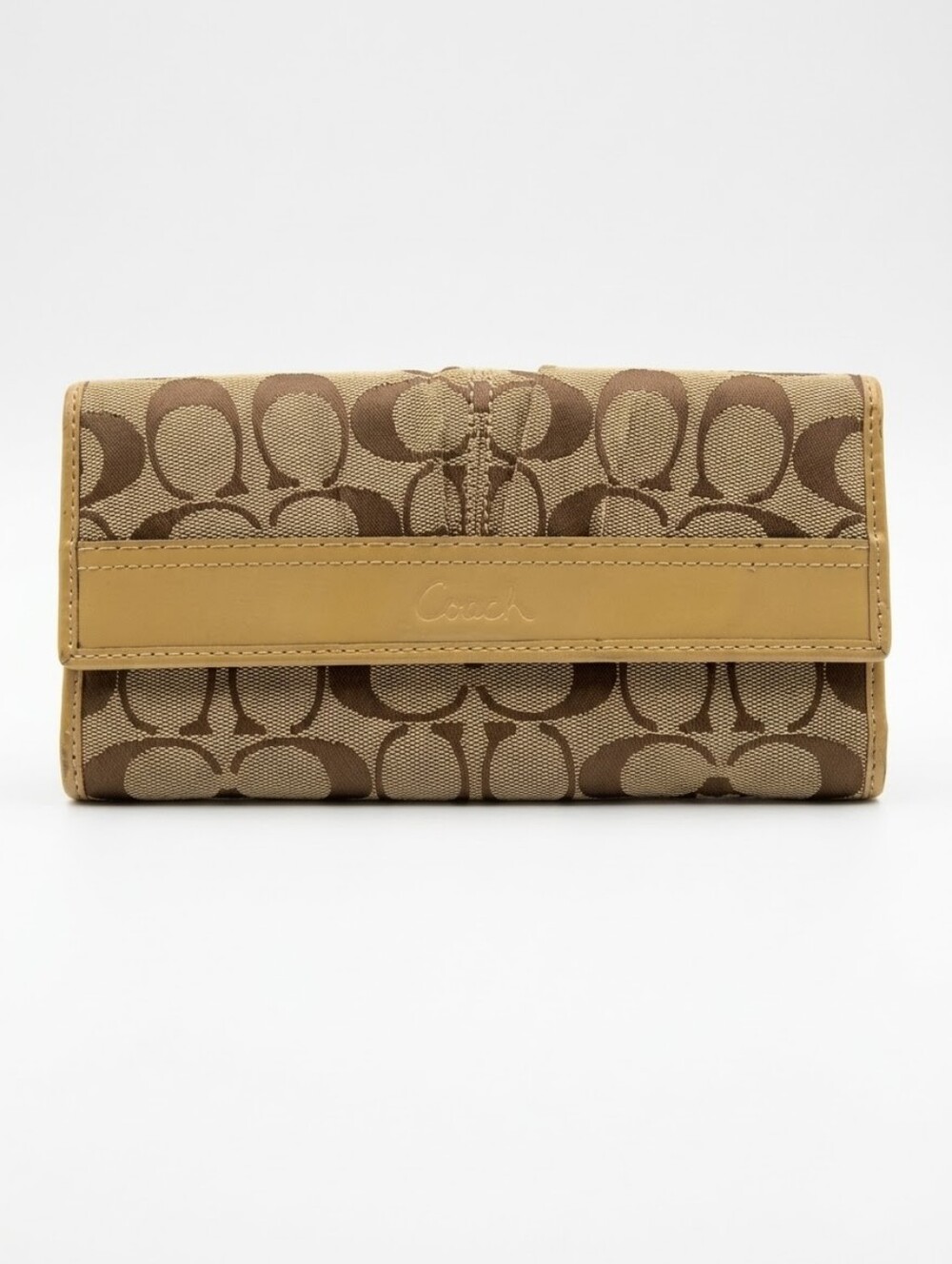 Coach Signature Canvas Continental Wallet in Khaki and Tan